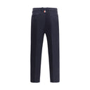 Blue Cotton Casual Pants