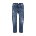 Blue Cotton Straight-Leg Jeans