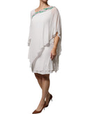 White Floral Embroidery Viscose Chiffon Shift Dress Blumarine