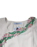 White Floral Embroidery Viscose Chiffon Shift Dress Blumarine