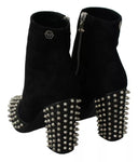 Black Suede Studded Heels Ankle Boots Shoes Philipp Plein