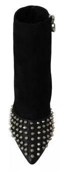 Black Suede Studded Heels Ankle Boots Shoes Philipp Plein