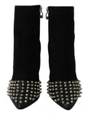 Black Suede Studded Heels Ankle Boots Shoes Philipp Plein