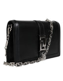 Black Calfskin Leather Chain Strap Shoulder Crossbody Bag Versace