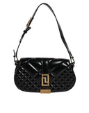 Black Calf Leather Quilted Shoulder Strap Bag Versace
