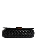 Black Calf Leather Quilted Shoulder Strap Bag Versace