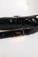 Black Calf Leather Quilted Shoulder Strap Bag Versace