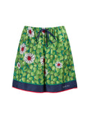 Green Flower Printed Silk Shorts Gucci