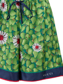Green Flower Printed Silk Shorts Gucci