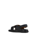 Black Calf Leather Bos Taurus Flat Sandals