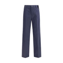 Blue Cotton Casual Pants
