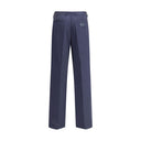 Blue Cotton Casual Pants