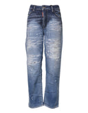 Blue Tattered Cotton Mid Waist Straight Denim Jeans Dsquared²