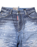 Blue Tattered Cotton Mid Waist Straight Denim Jeans Dsquared²