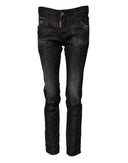 Black Washed Cotton Mid Waist Skinny Jeans Dsquared²