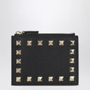 Valentino Garavani Rockstud zipped card holder in black leather
