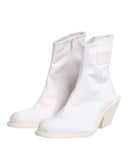 White Square Heel Zip Ankle Boots Shoes Maison Margiela