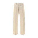 Beige Cotton Casual Pants