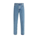 Blue Cotton Straight-Leg Jeans