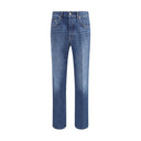 Blue Cotton Straight-Leg Jeans