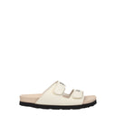 Beige Leather Flat Sandals