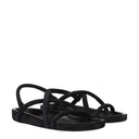 Black Leather Flat Sandals