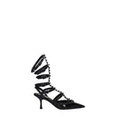 Black Leather Stiletto Heel Sandals