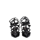 Black Leather Stiletto Heel Sandals