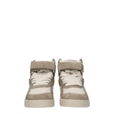 Beige Leather High Top Sneakers