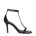 Black Leather Stiletto Heel Sandals