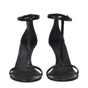 Black Leather Stiletto Heel Sandals