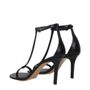 Black Leather Stiletto Heel Sandals