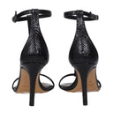 Black Leather Stiletto Heel Sandals