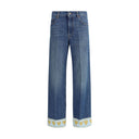 Blue Cotton Straight-Leg Jeans