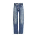Blue Cotton Straight-Leg Jeans
