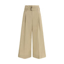 Beige Cotton Cropped Pants