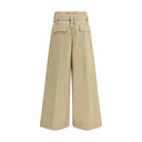 Beige Cotton Cropped Pants