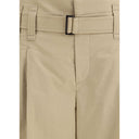 Beige Cotton Cropped Pants