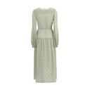 Vestido largo de seda con estampado de follaje