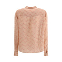 Blusa con estampado de follaje y cuello alto refinado