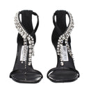 Black Leather Stiletto Heel Sandals