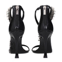 Black Leather Stiletto Heel Sandals