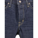 Blue Cotton Straight-Leg Jeans