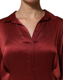 Vestido largo burdeos de satén de acetato y viscosa