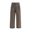 Brown Cotton Casual Pants