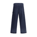 Blue Cotton Casual Pants