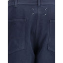 Blue Cotton Casual Pants