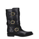 Black Leather Flat Boots