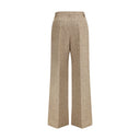 Beige Fleece Wool Casual Pants