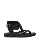Black Leather Flat Sandals